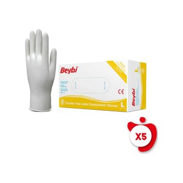 Beybi L Beden Beyaz 100'lü 5 Paket Pudrasız Lateks Muayene Eldiveni