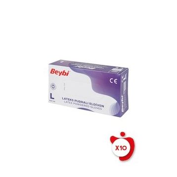 Beybi Lateks 100 Adet 10 Kutu Pudralı Large Eldiven