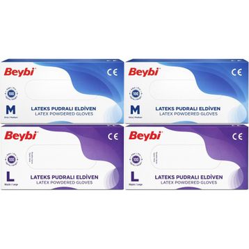 Beybi Lateks Pudralı Medium-Large Karma 400'lü Muayene Eldiveni