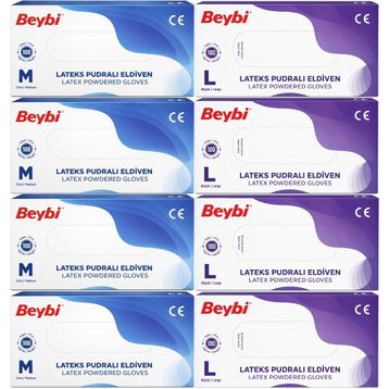Beybi Lateks Pudralı Medium-Large Karma 800'lü Muayene Eldiveni