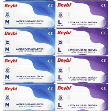 Beybi Lateks Pudralı Medium-Large Karma 800'lü Muayene Eldiveni