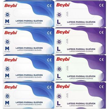 Beybi Lateks Pudralı Medium-Large Karma 800'lü Muayene Eldiveni