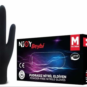Beybi M 100 Adet Pudrasız Siyah Nitril Medikal Muayene Eldiveni