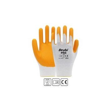 Beybi Nitril Pmk Pn5 EN388 3121X Beyaz Sarı Örme Polyoster Nitril 9 Beden 12'li Paket Eldiven