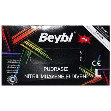 Beybi Nitril Pudrasız Large Siyah 100'lü Muayene Eldiveni