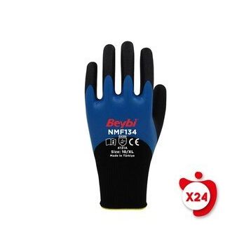 Beybi NMF134 Mavi 9 Beden 24 Çift Mikro Köpük Nitril Kaplı Polyester Örgü Eldiven