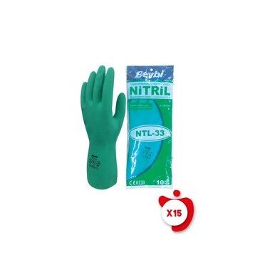 Beybi NTL-33 Yeşil Kimyasal Koruyucu Nitril 10 Beden 15 Paket İş Eldiveni
