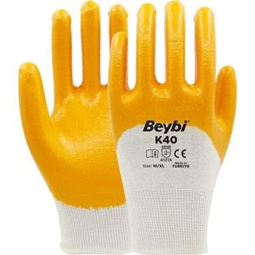 Beybi Pamuk Nitril PMK 10 Beden K40 Nitril Kaplı Pamuk 12'li Paket Eldiven