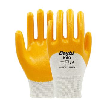 Beybi Pamuk Nitril PMK 10 Beden K40 Nitril Kaplı Pamuk 12'li Paket Eldiven