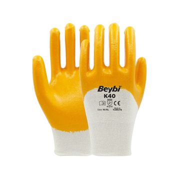 Beybi Pamuk Nitril PMK 10 Beden K40 Nitril Kaplı Pamuk 12'li Paket Eldiven