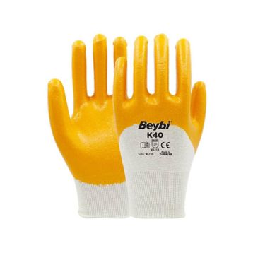Beybi Pamuk Nitril PMK 10 Beden K40 Nitril Kaplı Pamuk 12'li Paket Eldiven