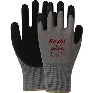 Beybi PL17 10 Beden Gri-Siyah 12'li Paket Legend Polyester Örme Lateks Eldiven