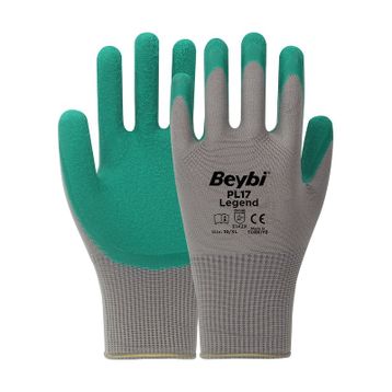Beybi PL17 10 Beden Gri-Siyah 12'li Paket Legend Polyester Örme Lateks Eldiven