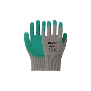 Beybi PL17 10 Beden Gri-Siyah 12'li Paket Legend Polyester Örme Lateks Eldiven