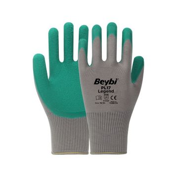 Beybi PL17 10 Beden Gri-Siyah 12'li Paket Legend Polyester Örme Lateks Eldiven