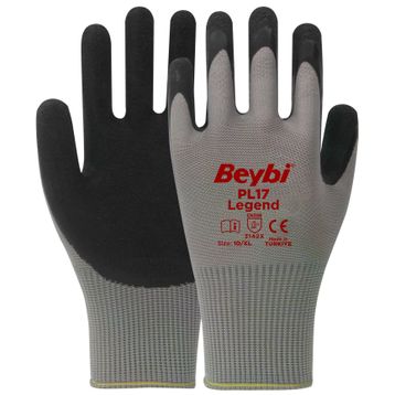 Beybi PL17 Legend No: 10 Koli 144 Çift Siyah Polyester Örme Lateks Eldiven