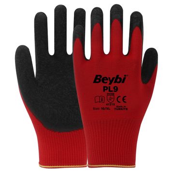 Beybi PL9 Kırmızı 10 Beden 12 Çift Polyester Örme Lateks İş Eldiveni