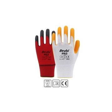 Beybi PN3 EN388 2121X Beyaz Sarı 10 Beden 12'li Paket Polyester Örme Nitril Eldiven