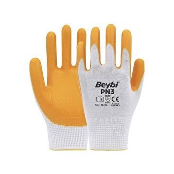Beybi PN3 Nitril 10 Beden 12 Çift Sarı İş Eldiveni