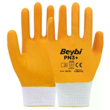Beybi PN3 No: 10 100 Çift Sarı Polyester Örme Nitril Eldiven