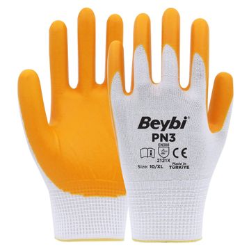 Beybi PN3 No: 10 100 Çift Sarı Polyester Örme Nitril Eldiven