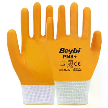 Beybi PN3 No: 10 Koli 288 Çift Sarı Polyester Örme Nitril Eldiven