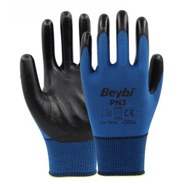 Beybi PN3 No: 9 12 Çift Mavi Polyester Örme Nitril Eldiven