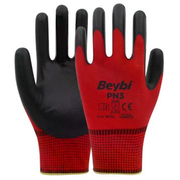 Beybi PN3 No: 9 Çift Kırmızı Polyester Örme Nitril Eldiven