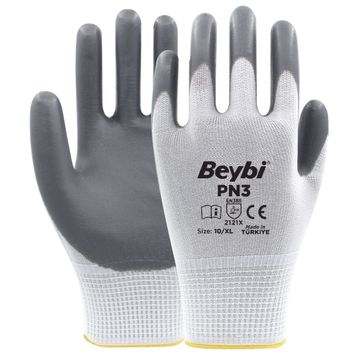Beybi PN3 No: 9 Koli 288 Çift Gri Polyester Örme Nitril Eldiven