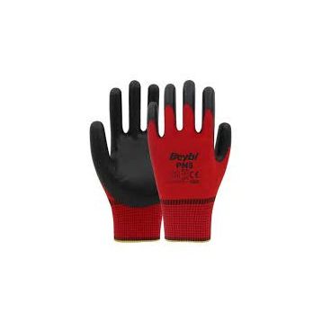 Beybi PN5 No: 10 12 Çift Kırmızı Polyester Örme Nitril Eldiven