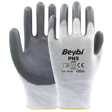 Beybi PN5 No: 10 Çift Gri Polyester Örme Nitril Eldiven