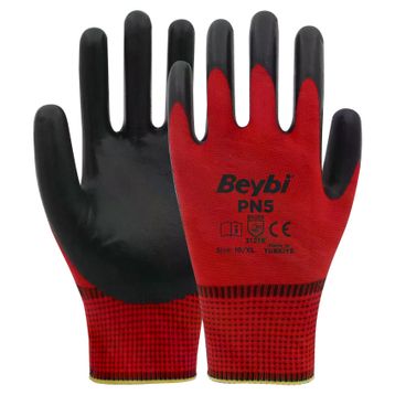 Beybi PN5 No: 10 Koli 288 Çift Kırmızı Polyester Örme Nitril Eldiven