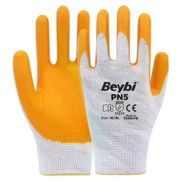 Beybi PN5 No: 10 Koli 288 Çift Sarı Polyester Örme Nitril Eldiven