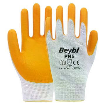 Beybi PN5 No: 9 Çift Sarı Polyester Örme Nitril Eldiven