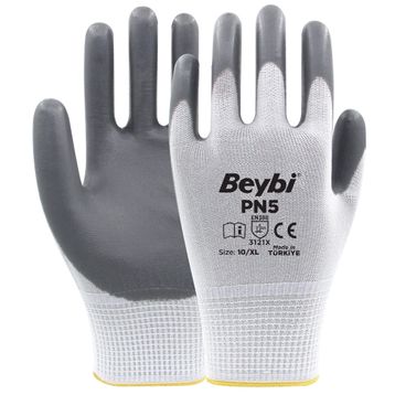 Beybi PN5 No: 9 Koli 288 Çift Gri Polyester Örme Nitril Eldiven