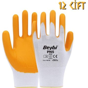 Beybi PN5 No:10 12 Adet Polyester Örme Nitril Eldiven