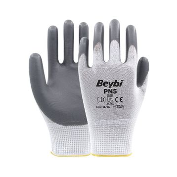 Beybi PN5 No:10 Beyaz Gri Koli Polyester Örme Nitril Eldiven