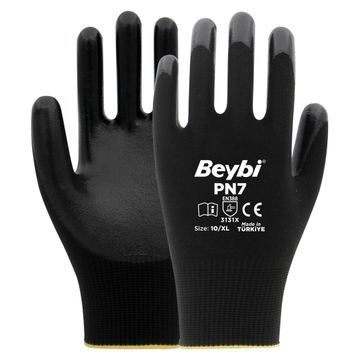 Beybi PN7 No: 9 Koli 288 Çift Siyah Polyester Örme Nitril Eldiven