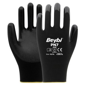 Beybi PN7 No: 9 Koli 288 Çift Siyah Polyester Örme Nitril Eldiven