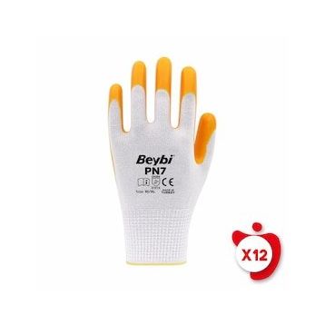 Beybi PN7 Sarı 10 Beden 12 Çift Polyester Örme Nitril İş Eldiveni