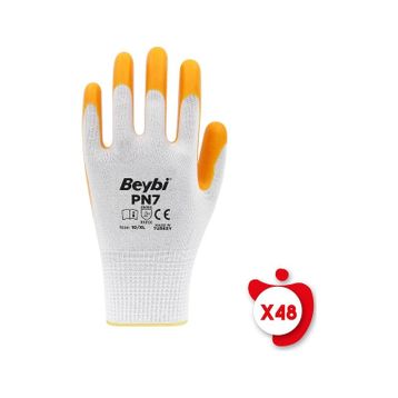 Beybi PN7 Sarı 10 Beden 48 Çift Polyester Örme Nitril İş Eldiveni