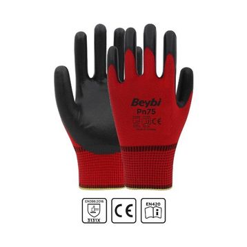 Beybi PN75 Polyester Örme NO:9 Kırmızı Koli Nitril Eldiven