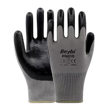Beybi PN810 10 Beden 12 Çift Gri Polyester Örme Nitril İş Eldiveni