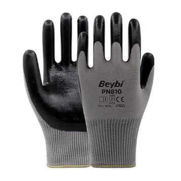 Beybi PN810 10 Beden 12 Çift Gri Polyester Örme Nitril İş Eldiveni