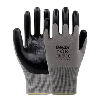Beybi PN810 10 Beden 12 Çift Gri Polyester Örme Nitril İş Eldiveni