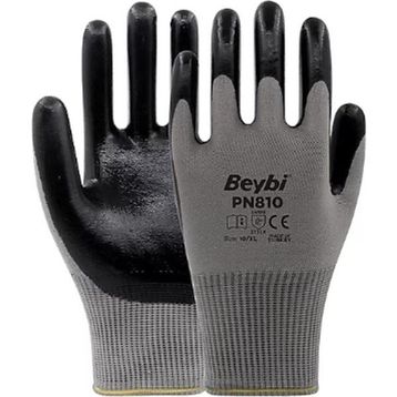 Beybi PN810 10 Beden 12 Çift Gri Polyester Örme Nitril İş Eldiveni