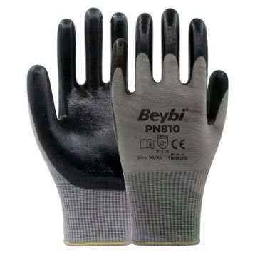 Beybi PN810 No: 9 Koli 288 Çift Gri Polyester Örme Nitril Eldiven