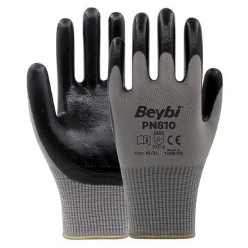 Beybi PN810 No: 9 Koli 288 Çift Gri Polyester Örme Nitril Eldiven