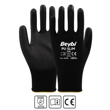 Beybi Pu Touch 12 Çift 8 Numara Siyah İş Eldiveni