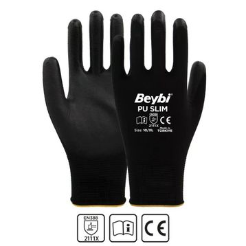 Beybi Pu Touch 12 Çift 8 Numara Siyah İş Eldiveni